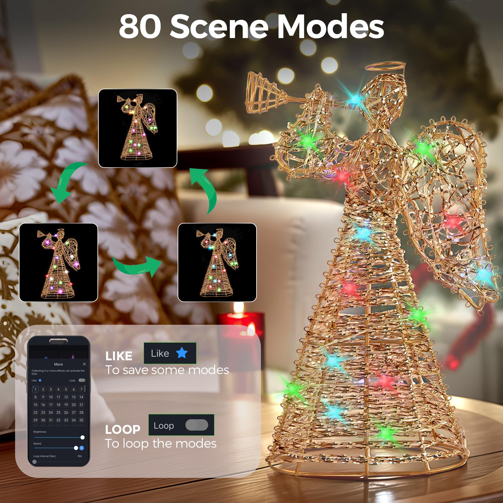 Brave Dream - Puntale per albero di Natale, 28 cm, RGB, con timer, controllo app, alimentazione USB, sincronizzazione musica, puntale per interni, decorazione per feste e vacanze