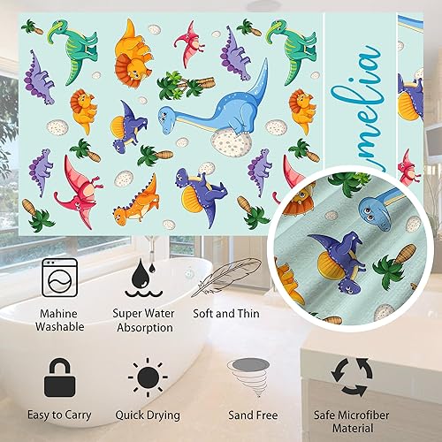 Miniatura 3 de Toallas de playa personalizadas de dinosaurio para niños, toallas de playa personalizadas con nombre para niños, microfibra de secado rápido, sin