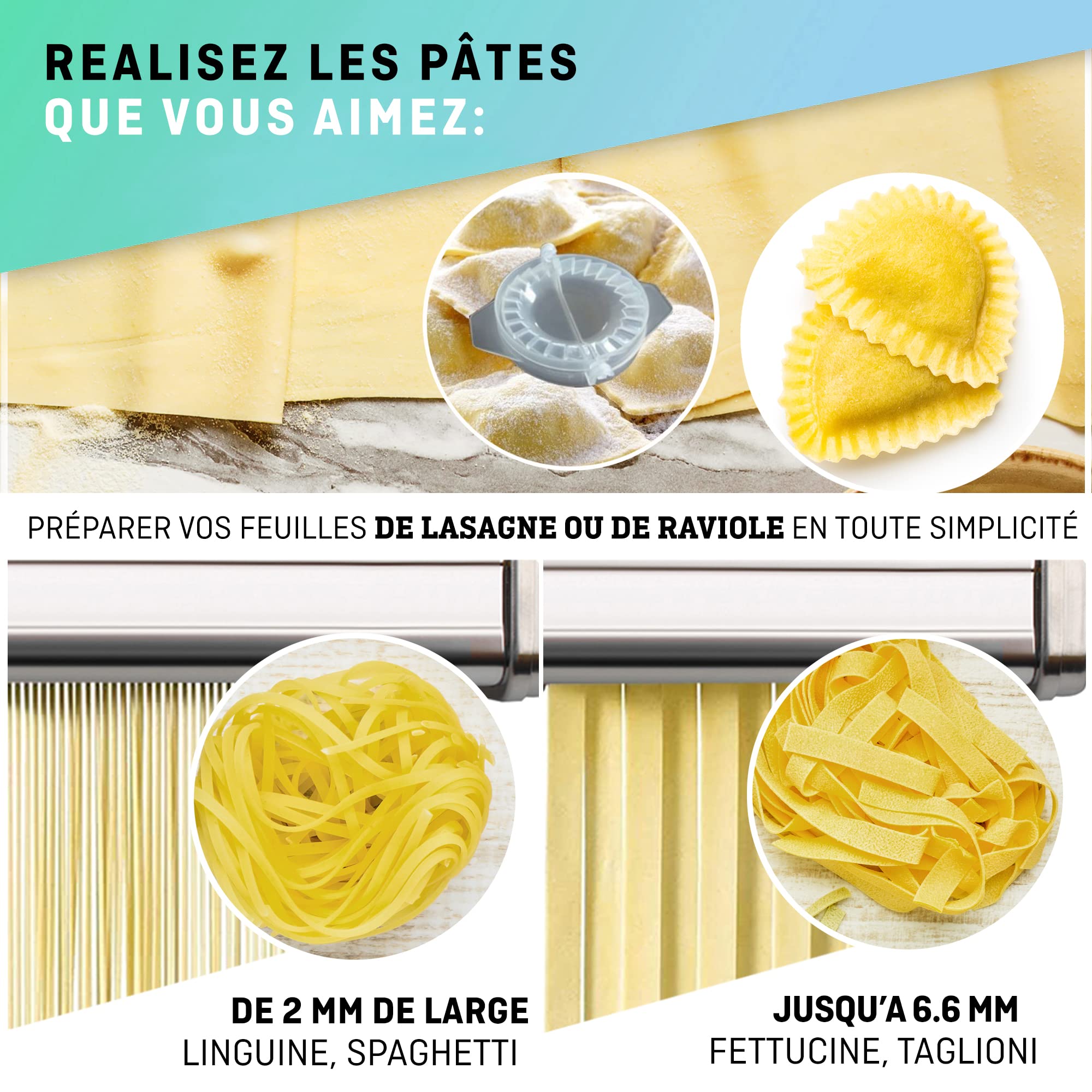 VeoHome Machine à pâtes Manuelle avec séchoir - Acier Inoxydable Outil Polyvalent réglable en épaisseur, laminoir et manivelle - Nouilles fraîches Maison, Spaghetti, lasagnes