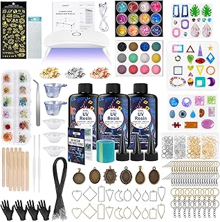 KISREL UV Resin Jewelry Making Kit, 300g Crystal Clear Resin with Light and Molds, DIY Jewelry Making Kit, Resina Starter Kits for Keychain and Earring