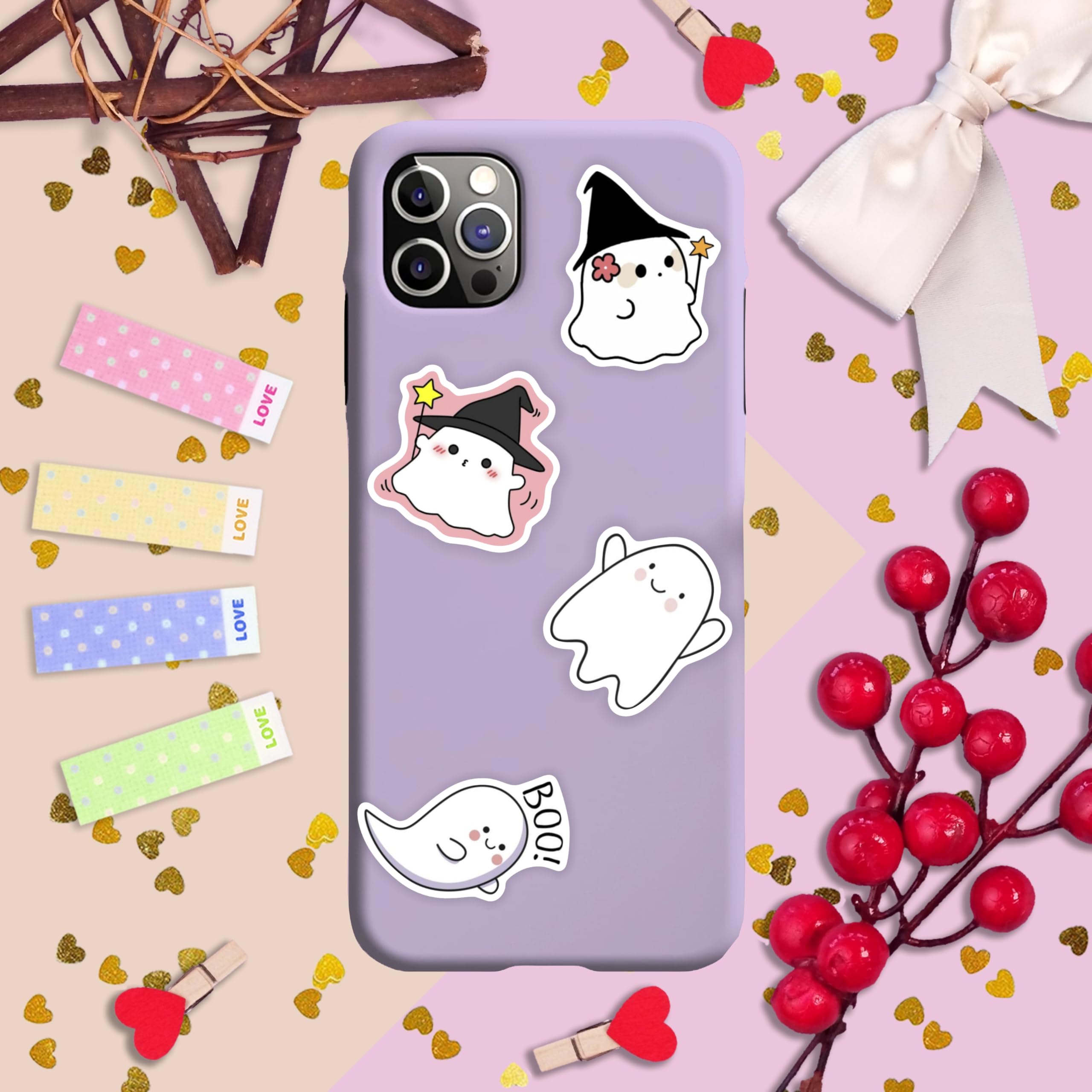 BulbaCraft 100 adesivi fantasma per bottiglia d'acqua e computer portatile, bomboniere e decorazioni fantasma, decalcomanie in vinile impermeabili, adesivi divertenti per Halloween e regali per donne