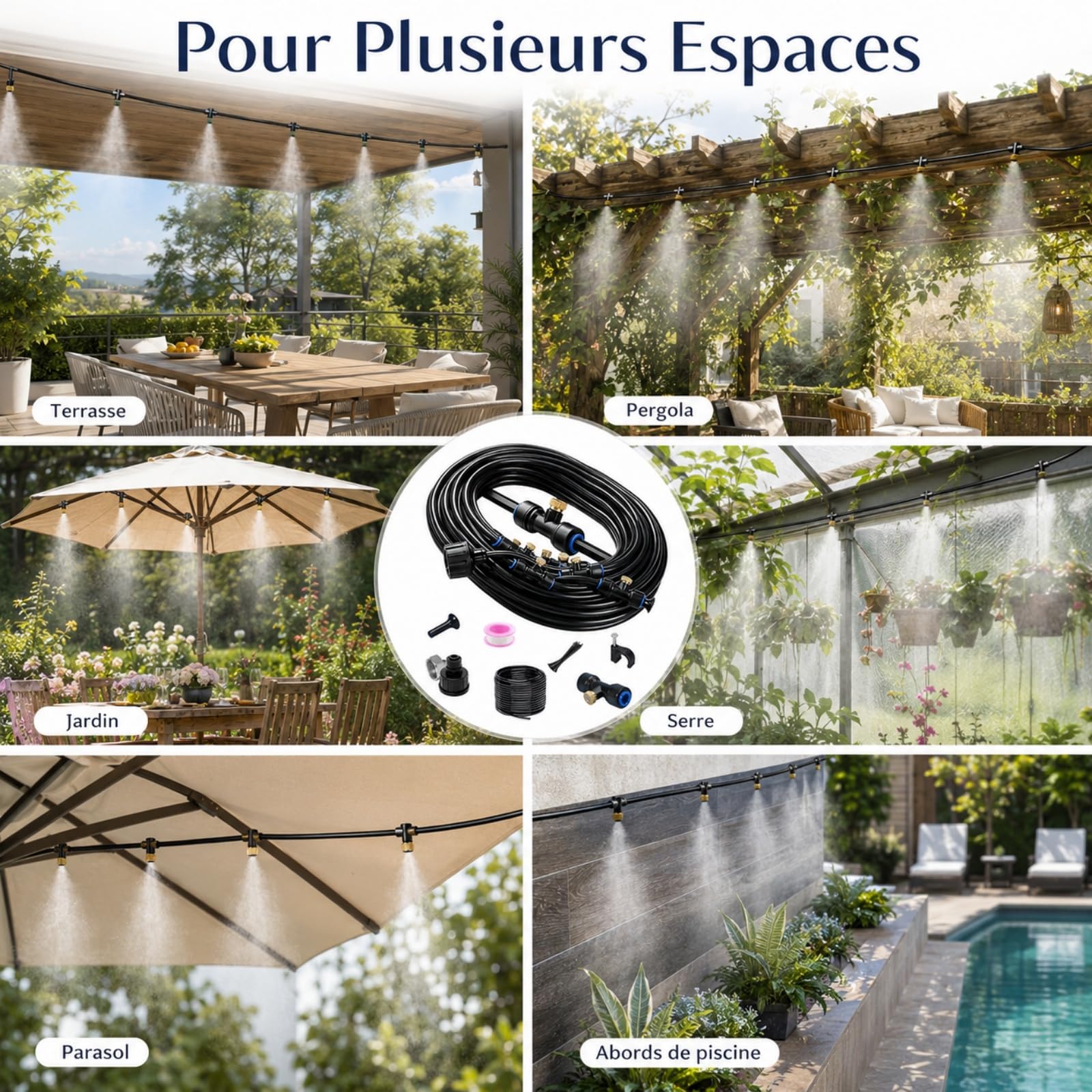 Kit Brumisateur Terrasse Exterieur, Brumisateur Eau Exterieur, Tuyau Brumisateur Extérieur pour Terrasse Brume Jardin Serre Piscine Parasols ，23M