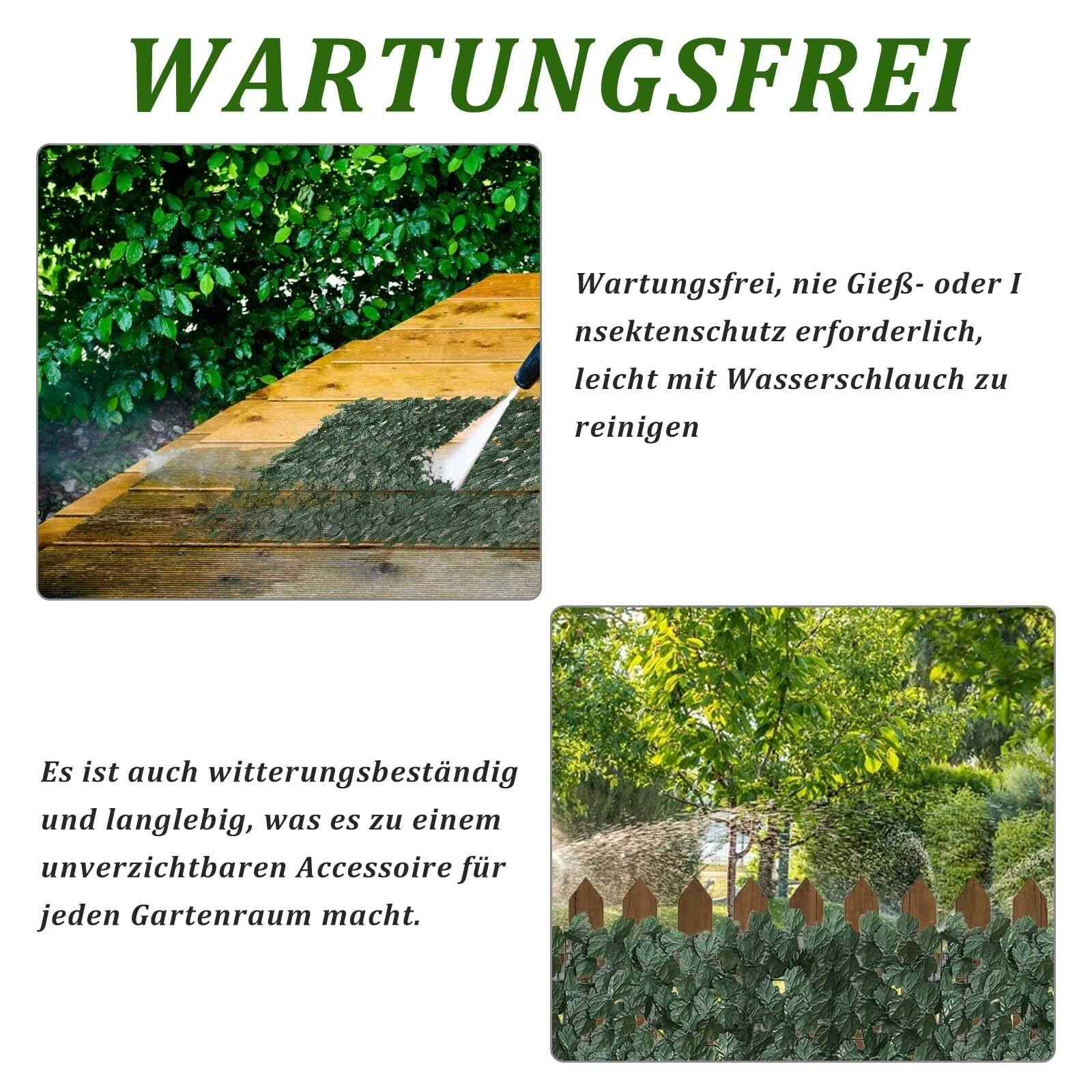 Youyijia Künstliche Efeu Garten Sichtschutz Zaun Sichtschutzgitter Hecken Blättern Paneele Rolle Pflanzenkulisse für Gartenhecken Balkon Außendekoration (Grün, 100x600cm)