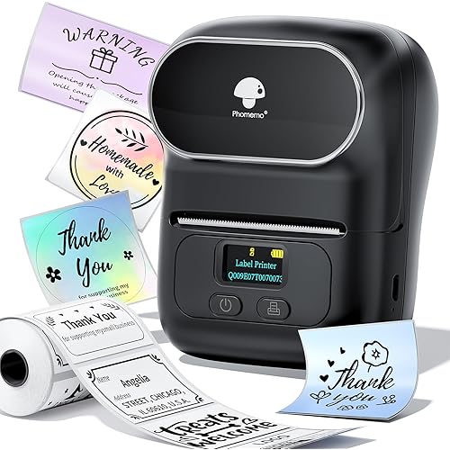 Phomemo M110 Label Maker - M110 Barcode Label Printer Portable Bluetooth Maker Machine with Tape for Name Labels, Small Business, Address, Logo, Clothing Price Tag, Mailing, with 40x30mm Label, Black