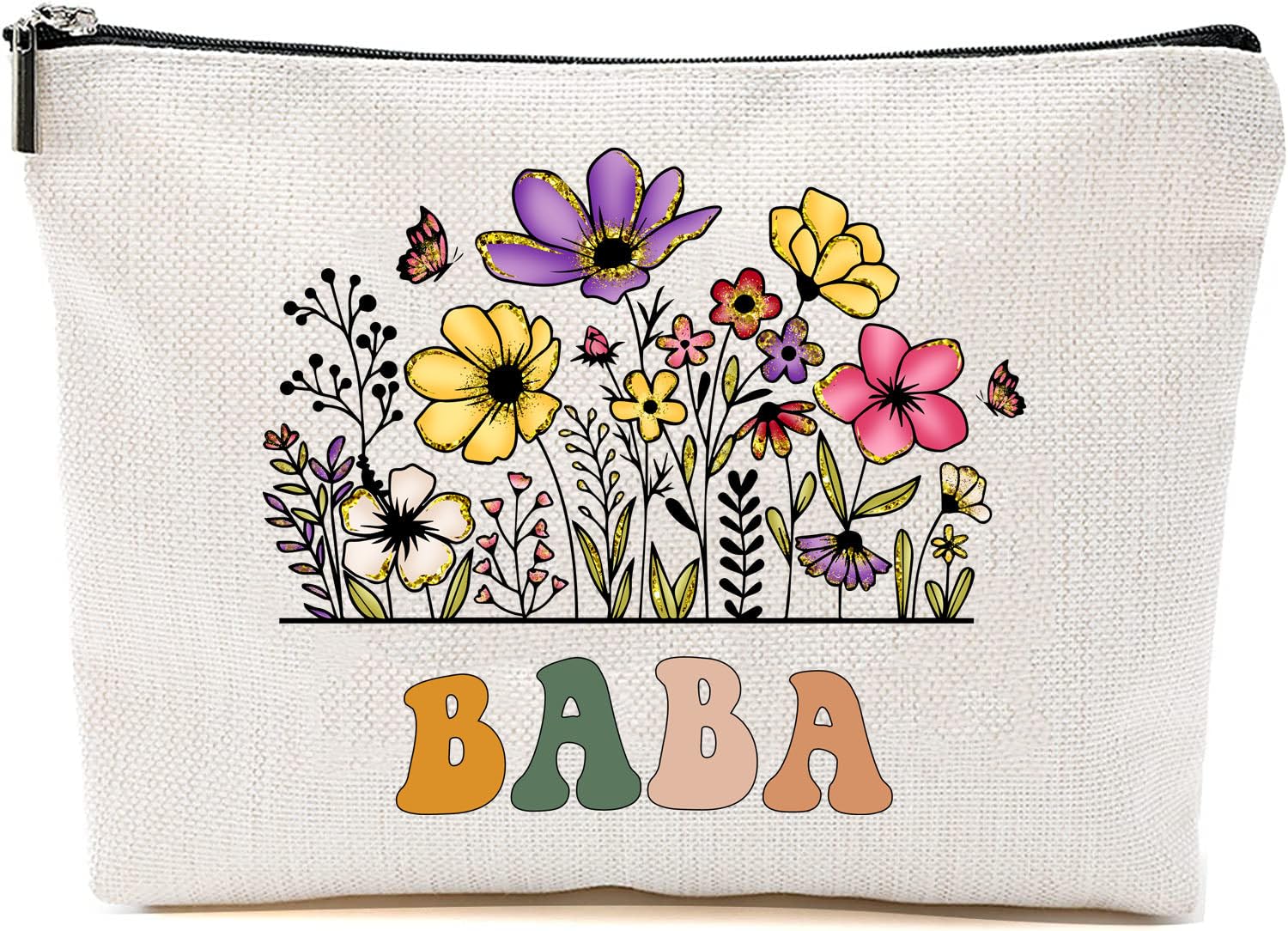 Baba Wildflowers Gifts For Mother's Day Makeup Bags - Baba Flower Gift Bags - Mom Birthday Gifts - Travel Cosmetic Bag For Birthday