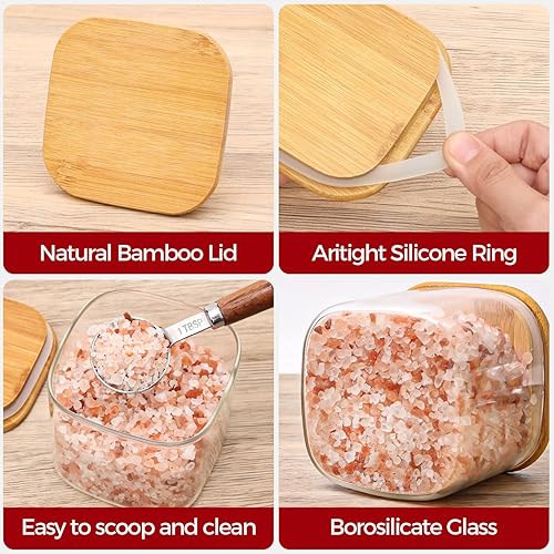 Miniatura 3 de Tarros de almacenamiento de vidrio con tapa de bambú, recipientes de cocina herméticos para hornear, contenedor de alimentos para especias,