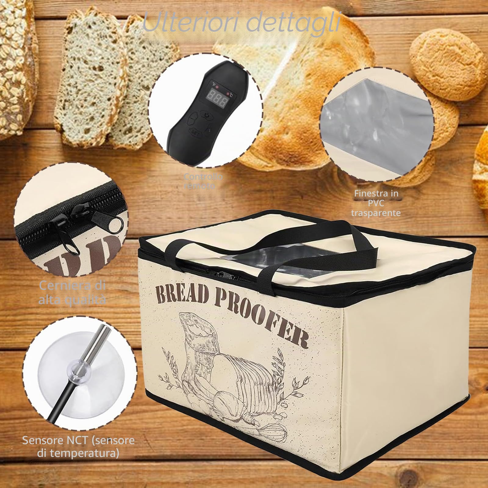 Scatola Lievitazione Impasto 30L con Riscaldamento, Temperatura e Timer Regolabili per Pane, Pizza, Yogurt - Pieghevole per Casa