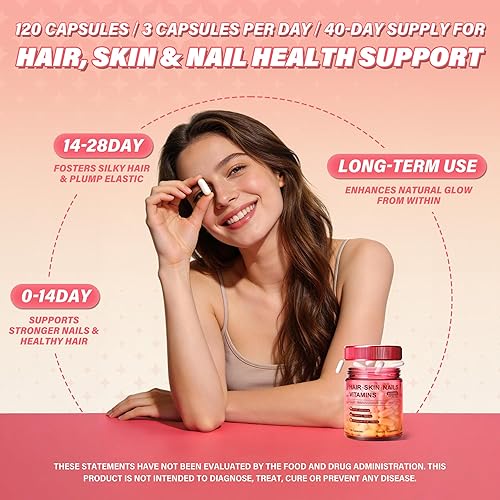Miniatura 6 de Vitaminas para el cabello, la piel y las uñas con biotina, ácido hialurónico, vitamina C y vitamina D3 K2, suplemento dietético para apoyar un
