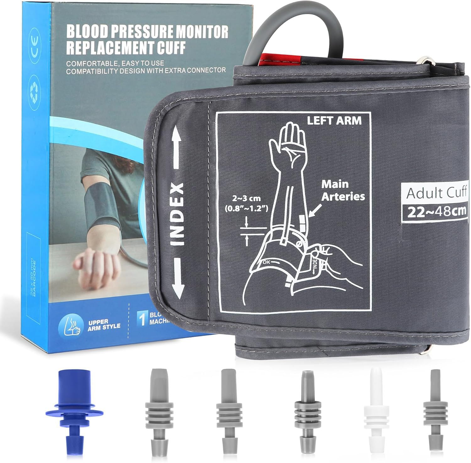 MCP BP Cuff Adult Blood Pressur­e Monitor Large Cuff XL Compatible with Omron B.P, Ageasy BP, Pharmeasy BP with 6 Size Connectors free (22-48CM)