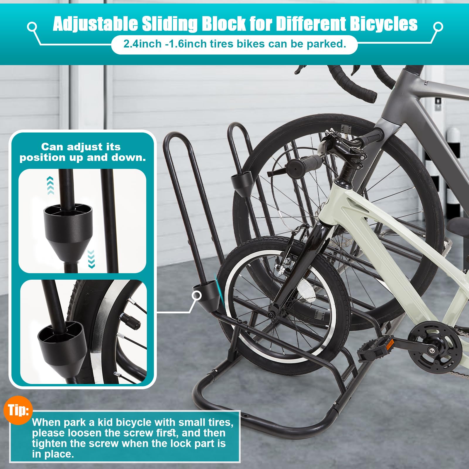 Floor Bike Stand for 5 Bikes, Bike Rack Safeguard Disc Brakes & Derailleurs, Waterproof Bike Holder Road/Kids/MTB Bicycles, Fits 12"-29" Tires, Upgraded 0.63" Steel Tubes, for Indoor Outdoor Garage