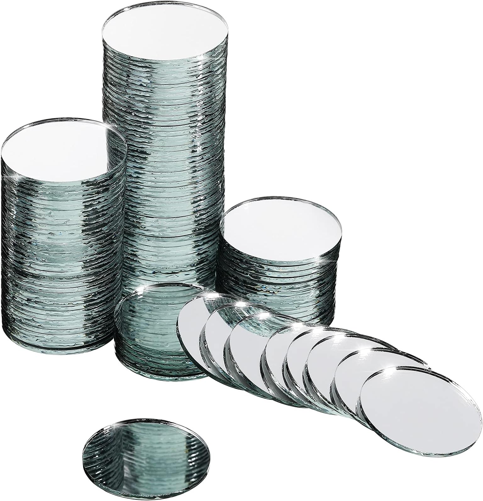 Jetec 120 Pieces 1 Inch Small Round Glass Mirrors Circle Glass Mirror Tiles Round Craft Mirror Pieces for Arts and Crafts Projects, Traveling, Framing, Decoration