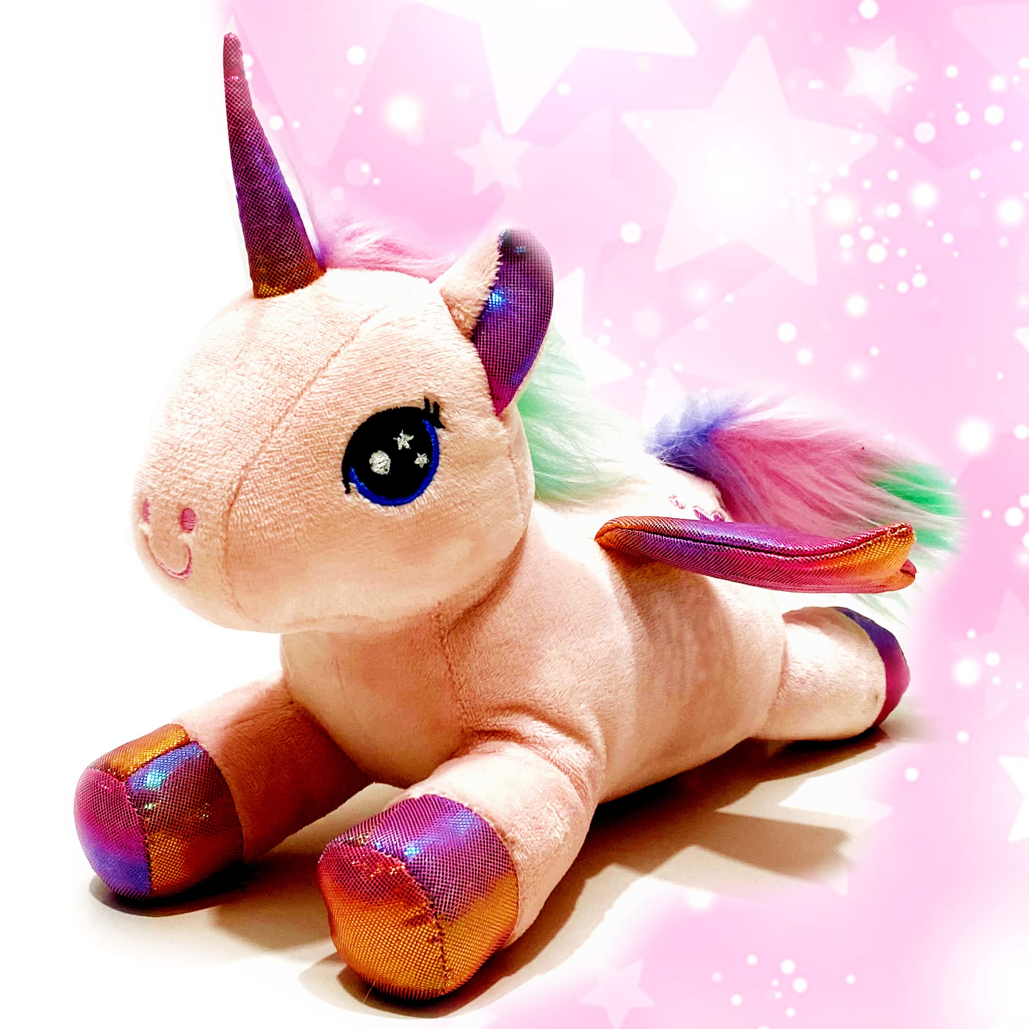 COLORS Unicorn teddy toys - Gift for girls and boys - 25cm Squishy stuffed soft cuddly animal plush with Multi-Colored Rainbow Tail for new born and all ages children (Pink doll plush)
