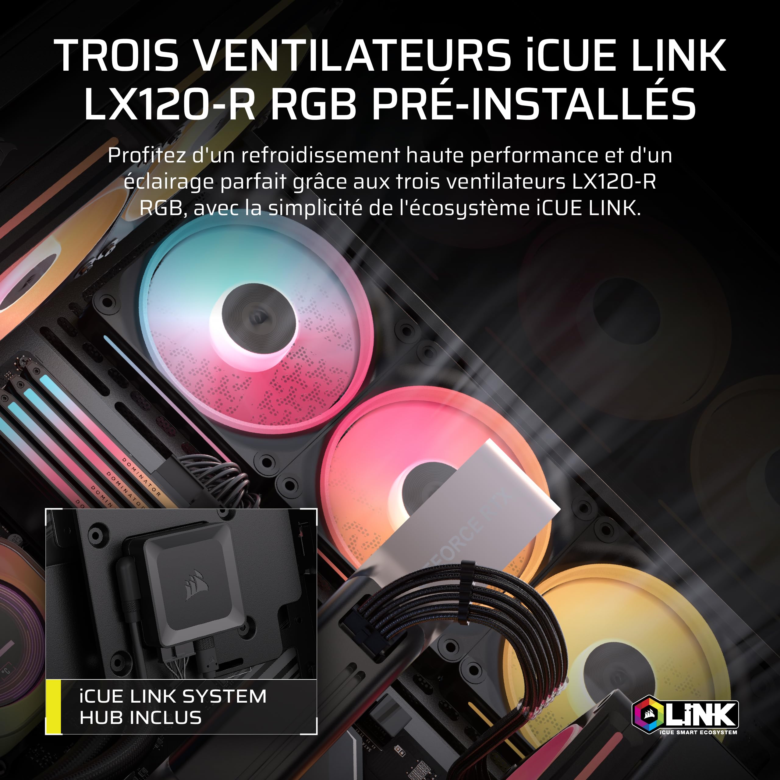 CORSAIR 3500X LX-R RGB Boîtier PC Mi-Tour avec Vitre Panoramique – 3 Ventilateurs RGB LX120-R Préinstallés, Comprend System Hub, Peut Accueillir Jusqu'à 10 Ventilateurs de 120 mm – Noir