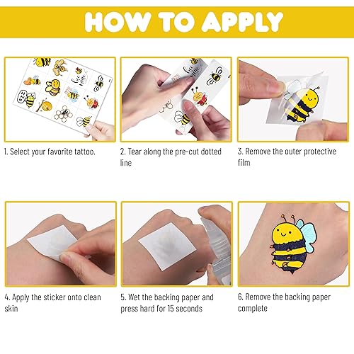 Miniatura 6 de 96 tatuajes temporales precortados de abeja para niños, bonitos recuerdos de fiesta y decoraciones, perfectos para fiestas de cumpleaños, premios
