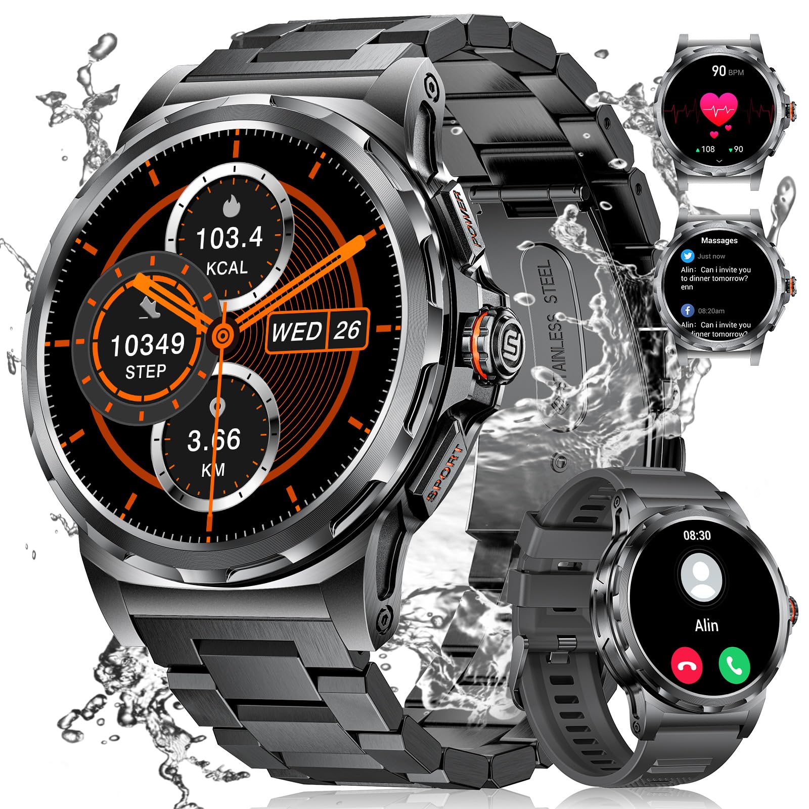 Smartwatch Uomo Chiamata e Assistente Vocale 1,43'' AMOLED 400mAh Orologio Fitness Impermeabile IP68 con 129 Modalità Sportive, SpO2, Contapassi, Cronometro, Militare Smart Watch Android iOS, SML6-J