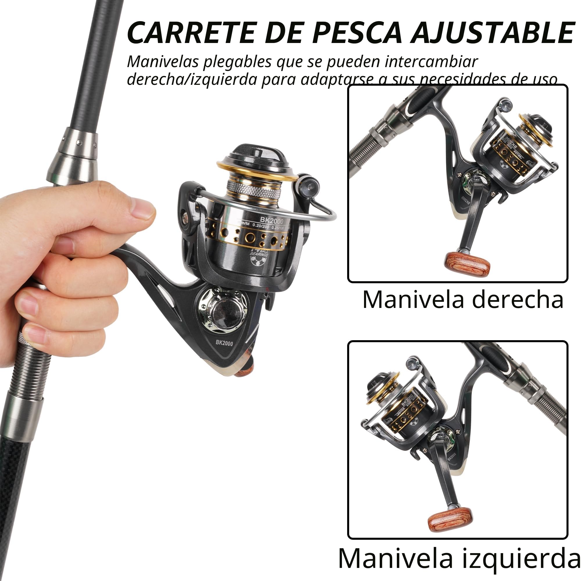 Juego de caña de Pescar telescópica y Carrete, Kit de caña de Pescar de Metal de 2,1 m con línea de Pesca/Accesorios de señuelos de Pesca/Bolsa de Transporte, para Viajes, Agua Salada o Dulce
