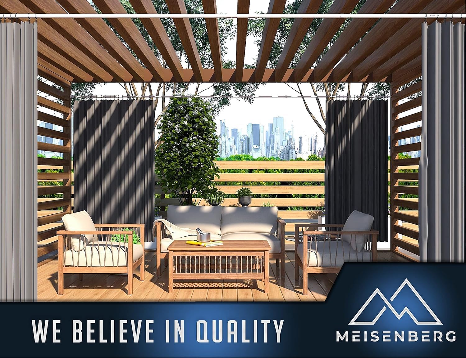 MEISENBERG Bastone Tenda a Pressione, Aste per Tende Senza Forare per Finestre, Doccia, Terrazza e Parete Divisoria 260-310 cm, Bianco, Ø 32 mm