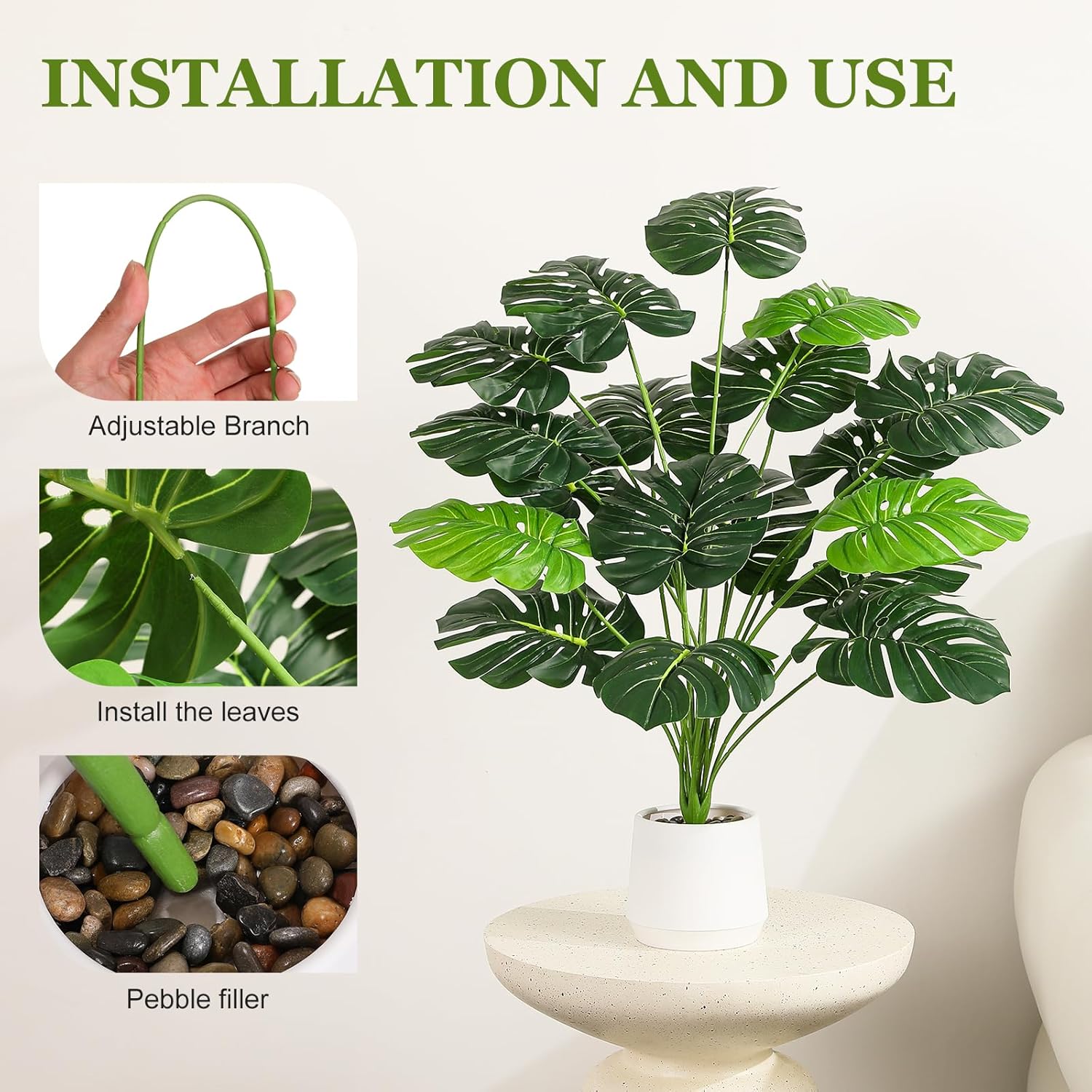 28'' Fake Plants Large Artificial Monstera Faux Plants Indoor Tall Plant, with White Planter Ideal, for Home Living Rooms, Patios, Porches, Bathrooms, and Outdoor Decor - Image 4