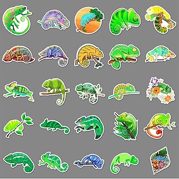防水ステッカー　カメレオン　可愛い生き物 Amazon | カメレオンシール50枚、水瓶シールは青少年、ビニル