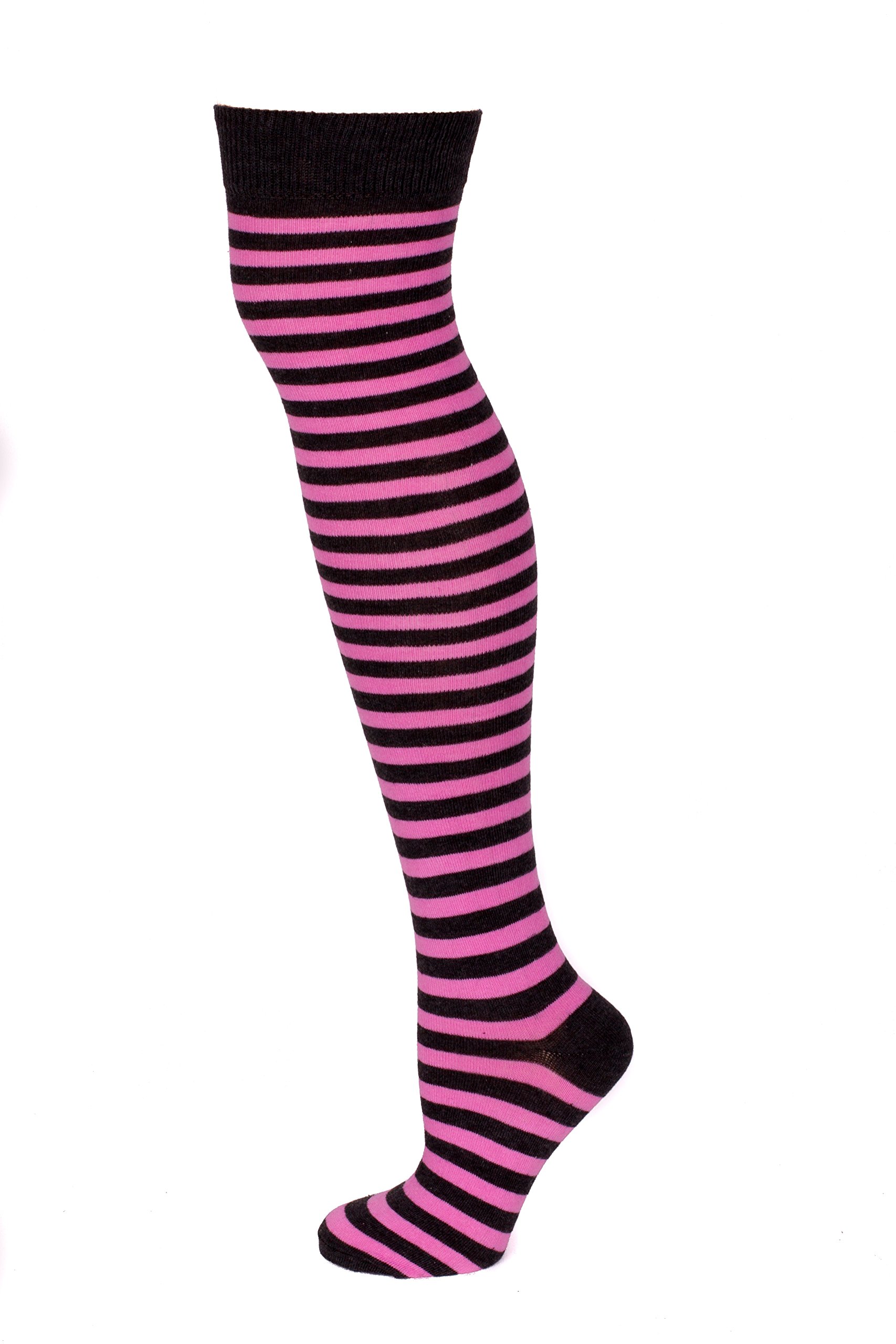 Macahel Thin Striped Over the knee Socks (BLACK & PINK)
