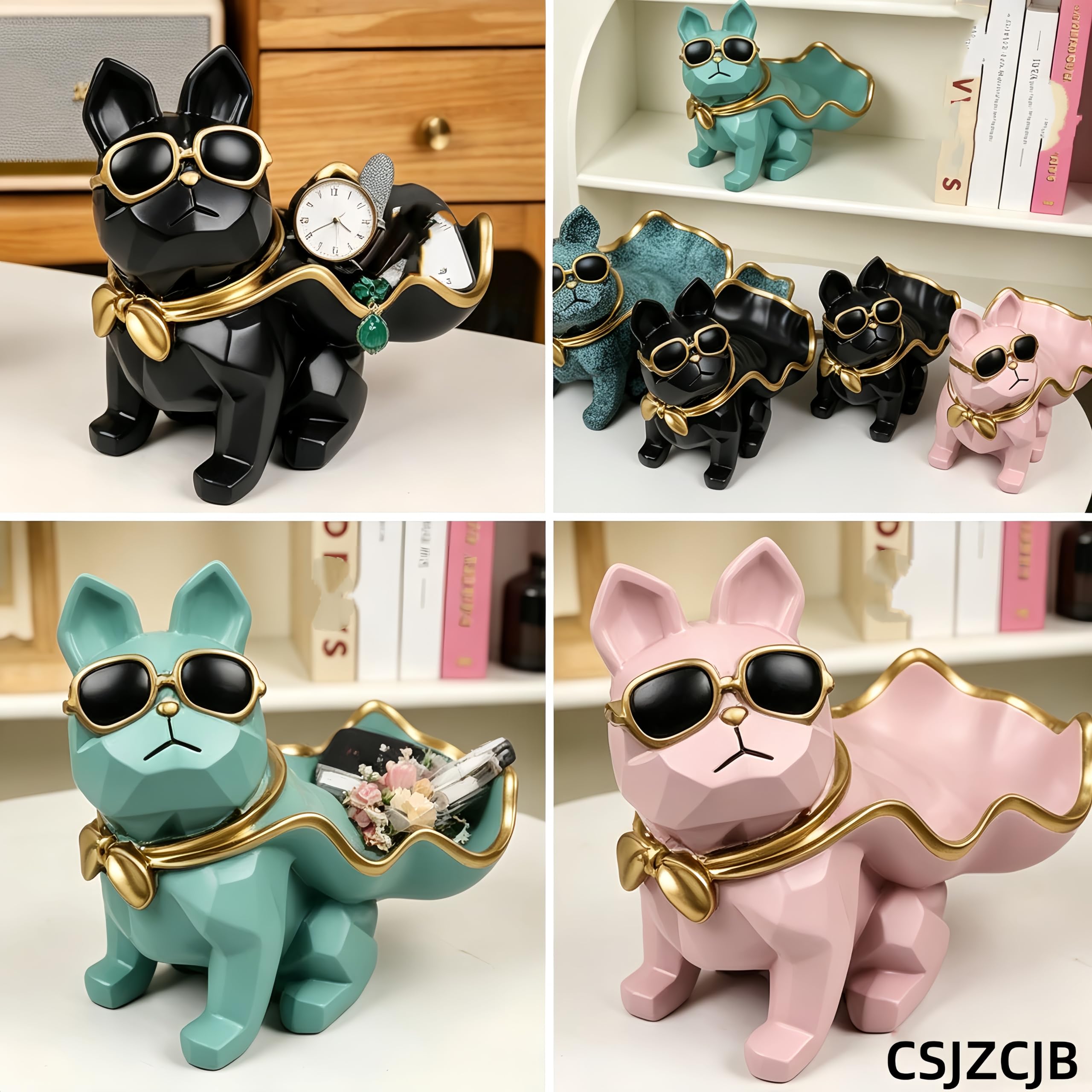 Statuetta Decorativa Cane Ciotola Gioielli Grigio Chiaro | Forma di Cane