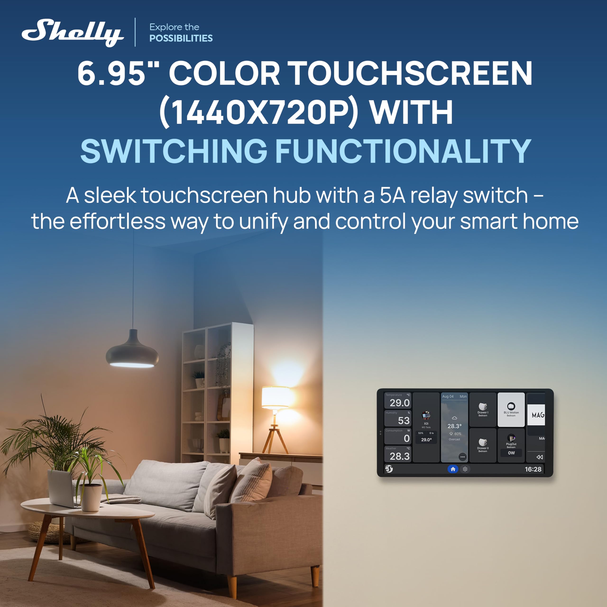 Shelly Wall Display X2i Argent - Panneau de commande Domotique, Wi-Fi et Bluetooth, Commutateur dispositifs connectés et scènes, Écran tactile 6.9”, Haut-parleur, Relais 5A, Shelly app, Home Assistant