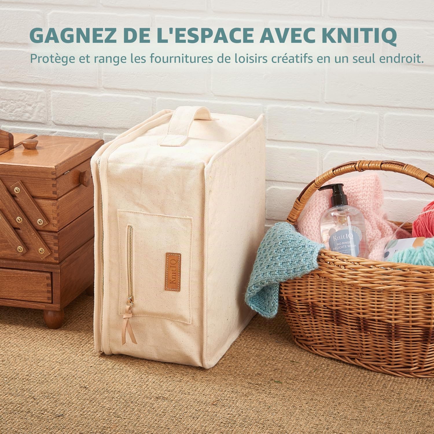 KnitlQ Premium Kit - 9 Tapis de Blocage Tricot de Mousse Extra Épaisse avec Grilles, 150 Épingles en T en Étain Artisanal, Sac Rangement Tricotage – Design Naturel