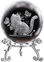 Vista 5 de Bola de cristal de gato 3D para el hogar, cristal grabado con láser, con mariposas, bola pisapapapeles con soporte