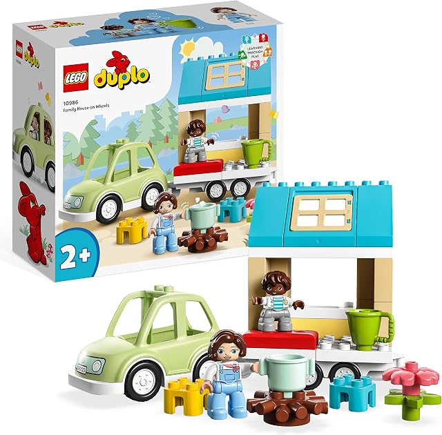 LEGO 10986 DUPLO Family House on Wheels with Toy Car for Toddlers 2 Plus Year Old Boys and Girls, Preschool Learning Toys, Large Bricks Camping Set
