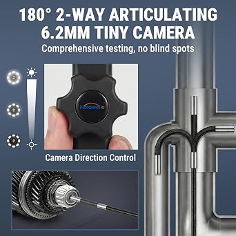 Articulating Borescope Camera, 6.2mm Borescope Endoscope with 5 IPS Screen, 1080P HD, 4.9FT Gooseneck Cable, IP67 Waterproof Snake Cameras with 8 Lights for Automotive, Plumbing