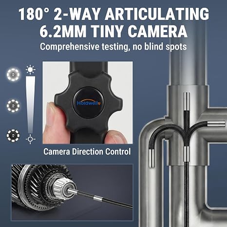 Articulating Borescope Camera, 6.2mm Borescope Endoscope with 5 IPS Screen, 1080P HD, 4.9FT Gooseneck Cable, IP67 Waterproof Snake Cameras with 8 Lights for Automotive, Plumbing