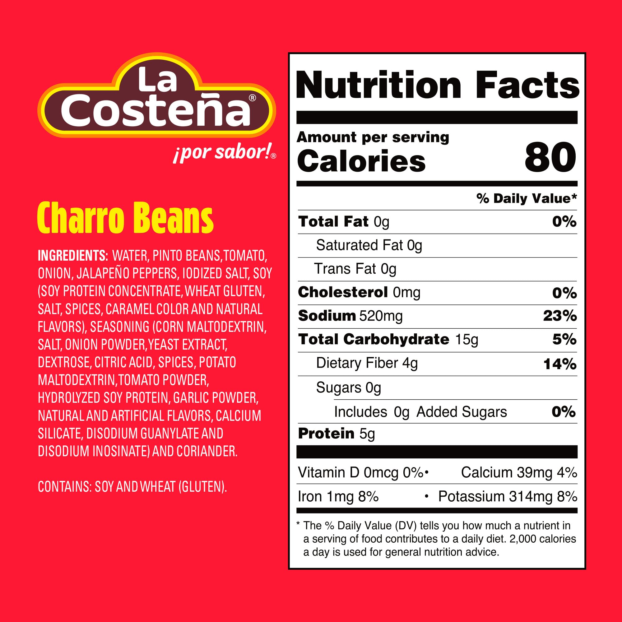 La Costeña Charro Beans - Ready-to-Eat Canned Pinto Beans with Chorizo, Bacon & Chicharrones - Mexican Food, Tex Mex, Chili Ingredients, Bean Dip, Bean Burger & Burrito - 19.75oz, 12 Pack Canned Food
