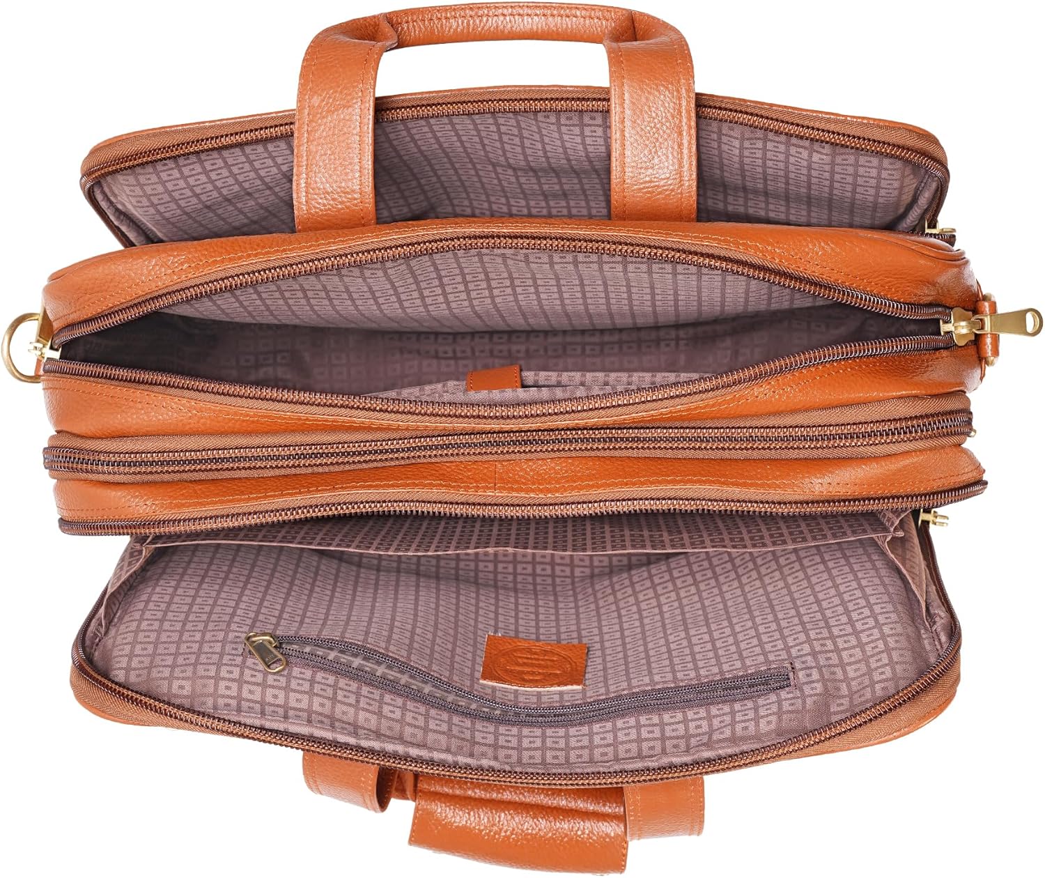 Da leather villa Full Grain Leather Briefcase for Men Top Choice Gifts Laptop Bag Multiple 16'' Compartments Brass Hardware