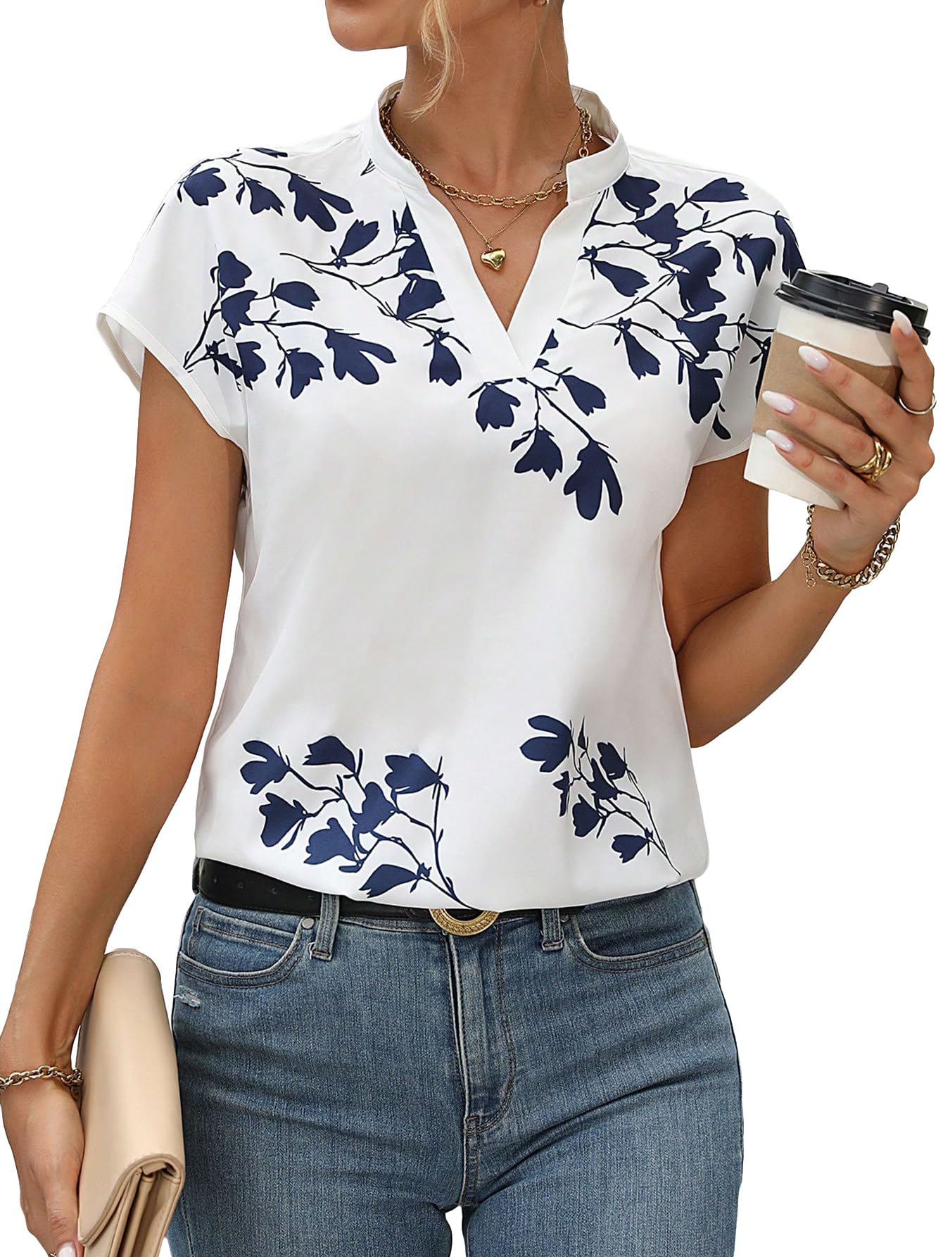 Photo 1 of *** BUNDLE DEAL *** SOLY HUX Women's Floral Print Notched Neck Short Sleeve Blouse Tops Large White Floral and Womens Summer Tank Crop Tops Spaghetti Strap Sleeveless Camisole Basic Going Out Sexy Cute Slim Fit Y2K Shirts 2024 X-Small Black