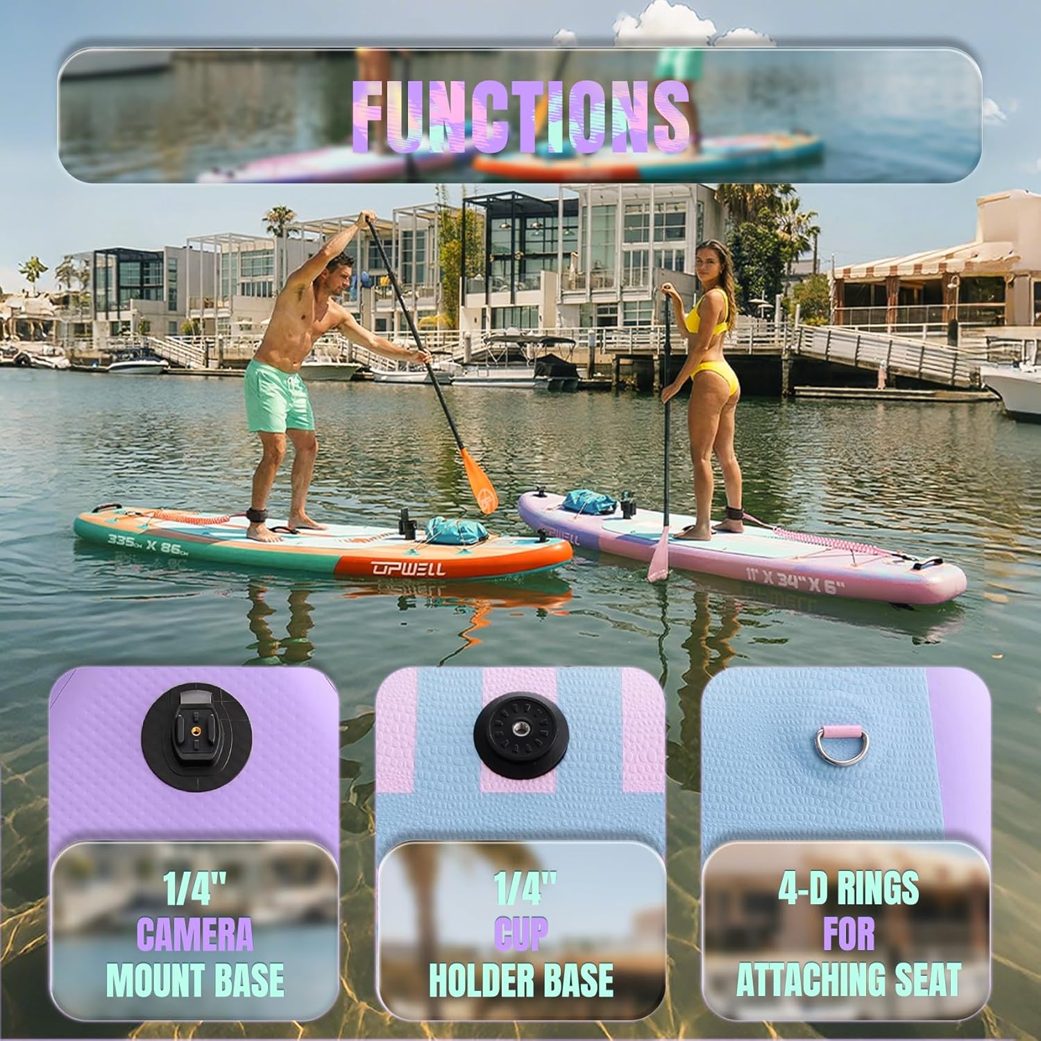 UPWELL 11'×34" Stand Up Paddle Board, SUP Board for Adults & Teens, Inflatable SUP Board with Premium Accessories, 120L Backpack, Paddle, Leash, Hand Pump, Fins