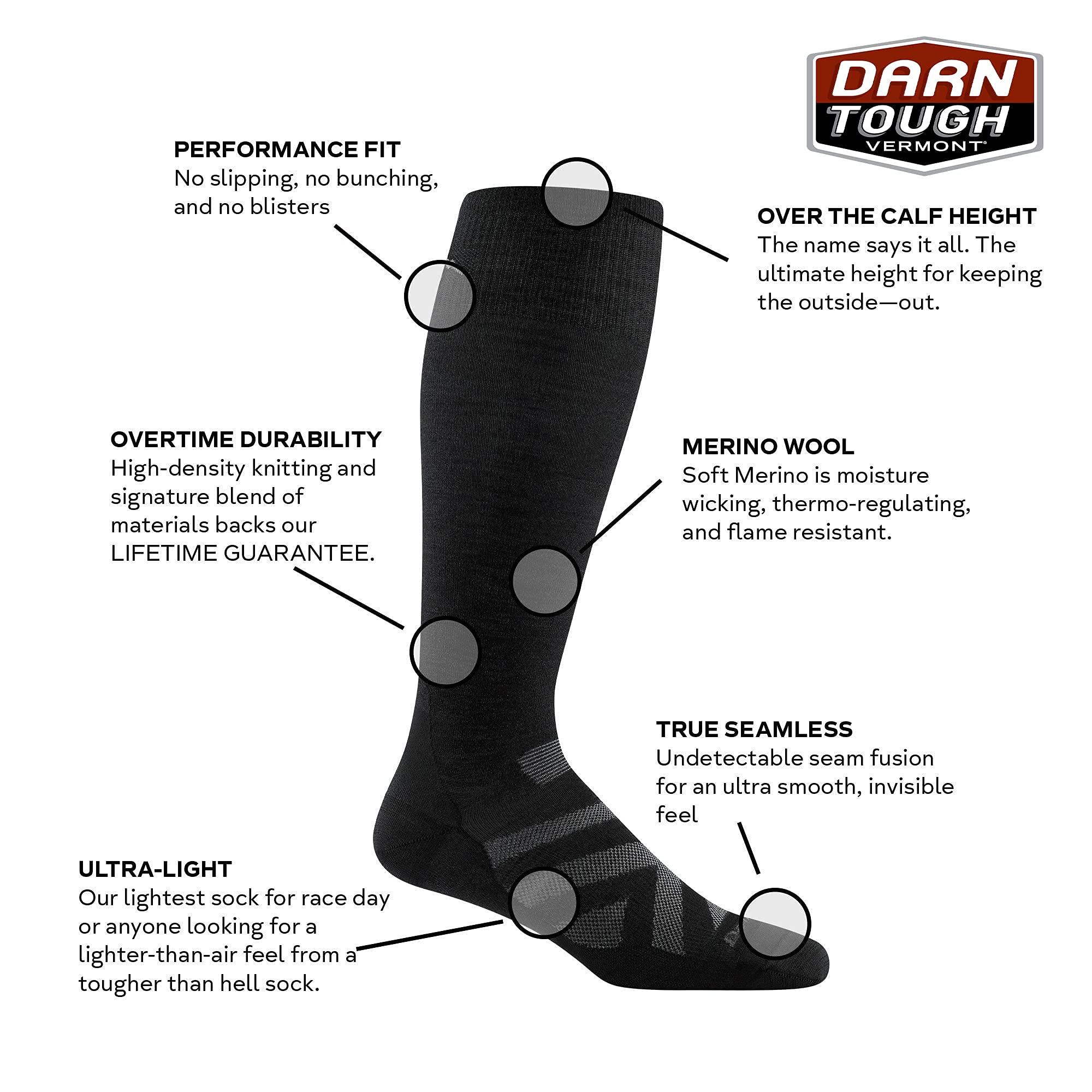 Darn Tough Men's RFL OTC Ultra-Lightweight Ski and Snowboard Sock (Style 8001) - Black, X-Large
