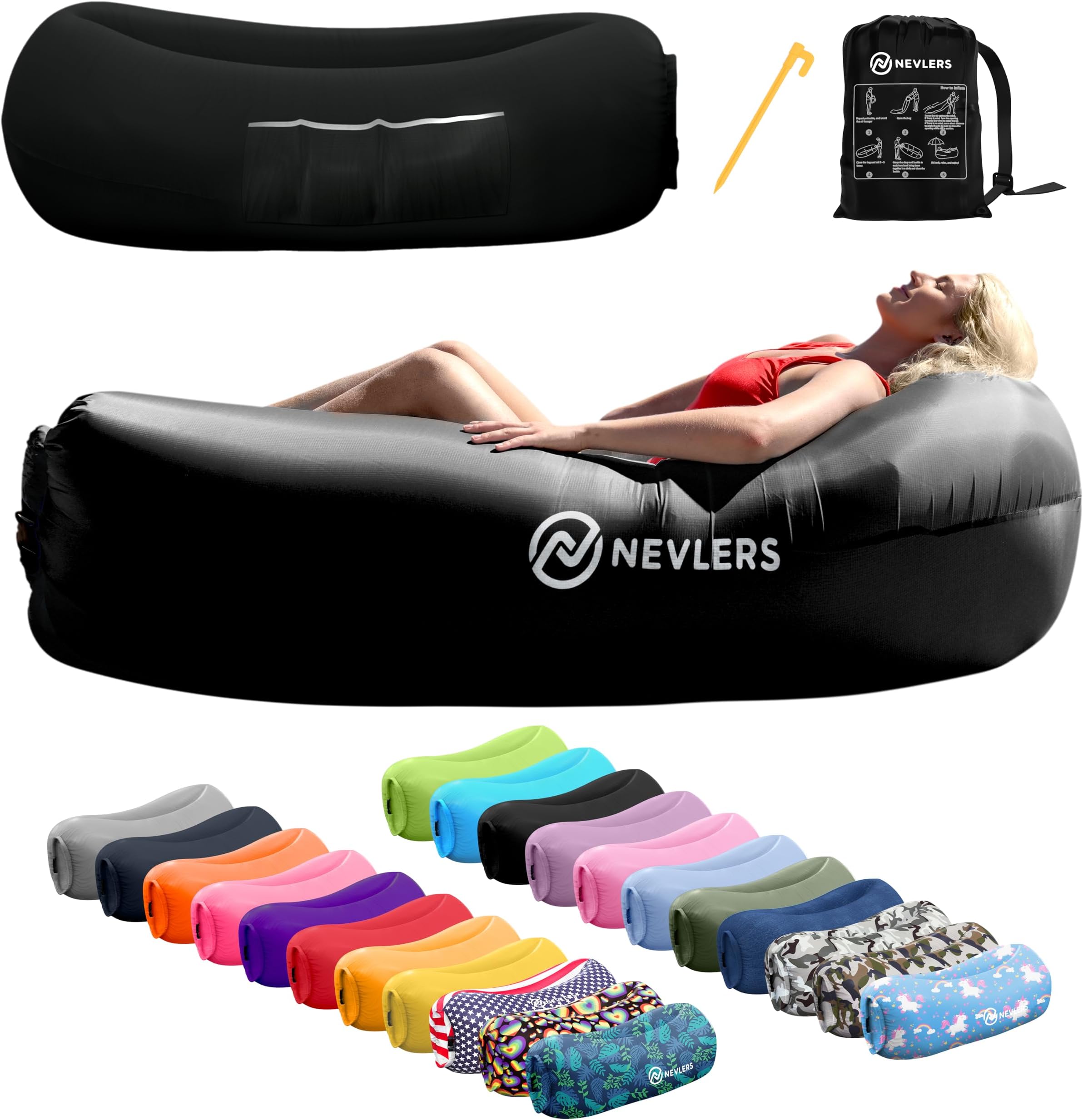 Nevlers Black Inflatable Lounger | No-Pump Inflatable Chair Air Couch