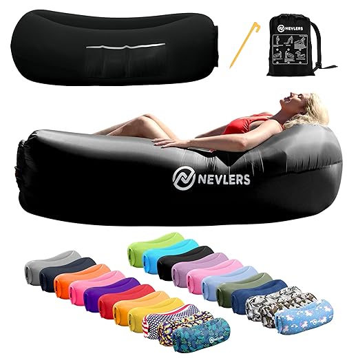 Nevlers Black Inflatable Lounger Hangout Sofa Bed with Travel Bag Pouch The Portable Inflatable Couch Air Lounger is Perfect for Music Festivals and Camping Accessories Inflatable Hammock