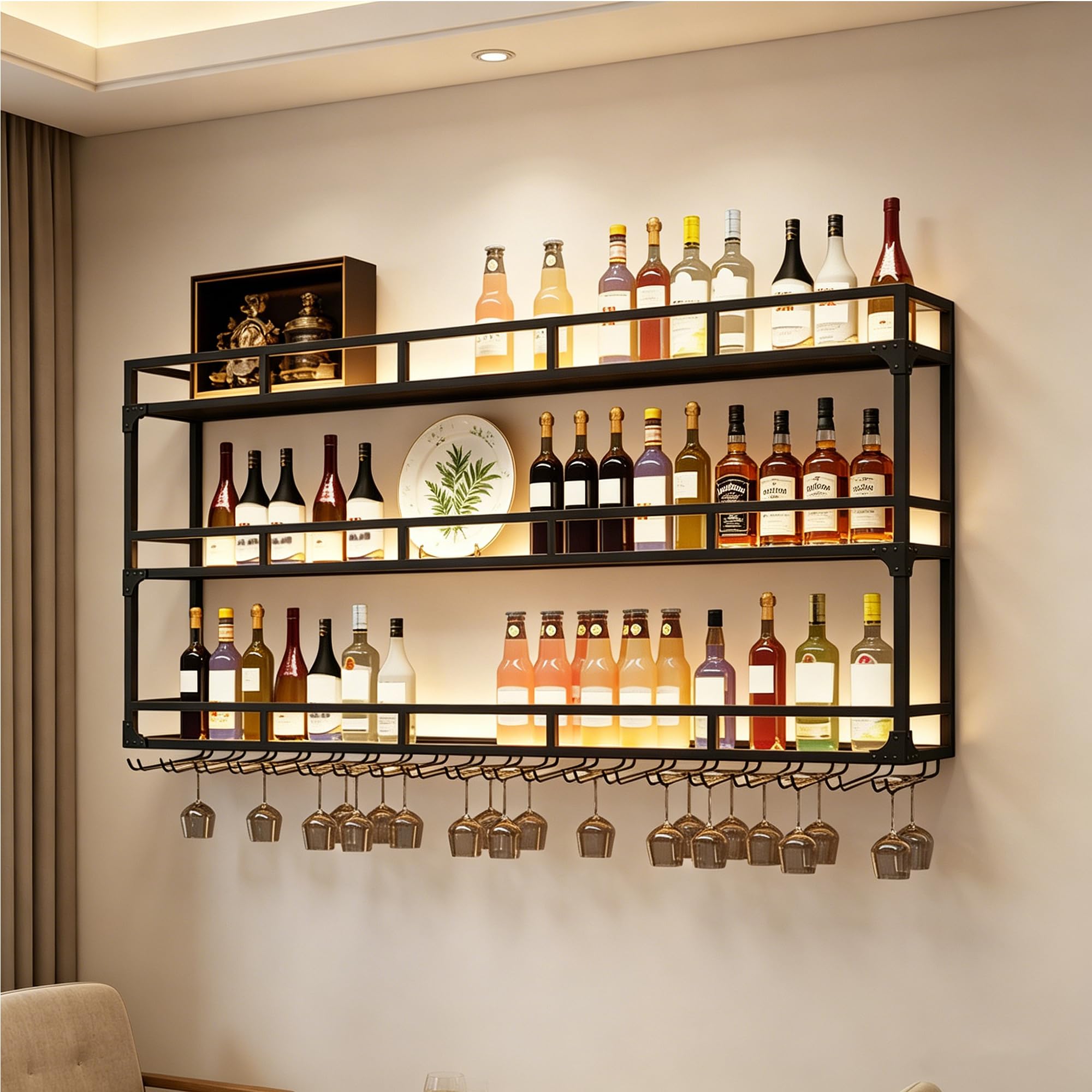 Casier à vin mural LED flottant pour sublimer vos soirées en salle à manger
