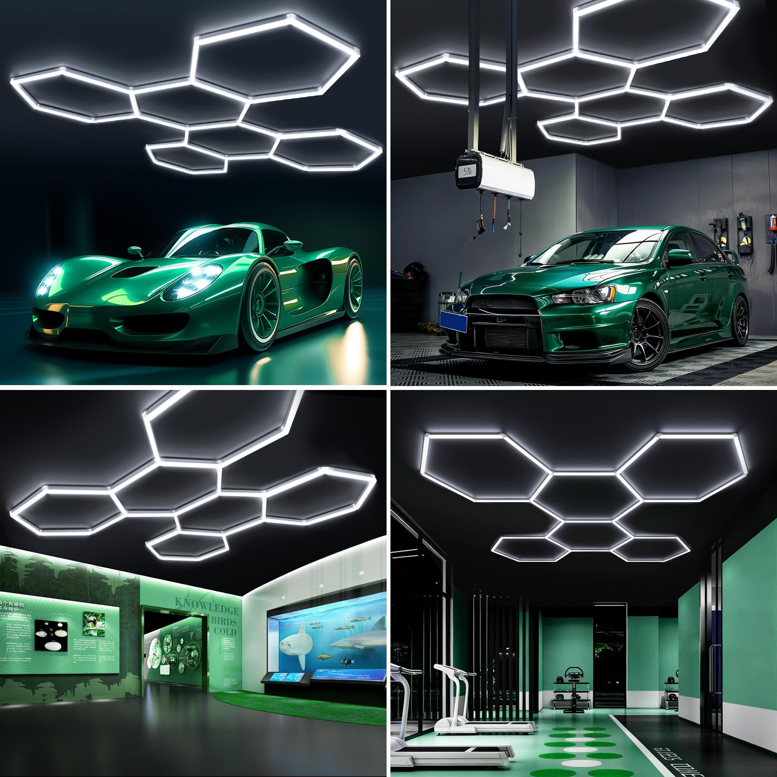 Éclairage de garage hexagonal 6 hexagone, 248 W, | 27280 lm 6500 K pour garage, atelier, salle de sport, sous-sol, salon de detailing automobile, centre d'entretien automobile