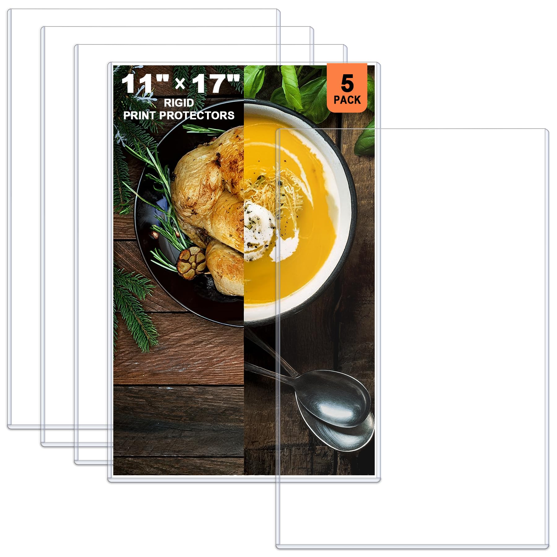 Ndsox 5 Pack 11" x 17" Rigid Print Protectors - Heavy Duty Hard Plastic Sheet Page Protectors - Crystal-Clear Menu Holders - Top Loading Art Prints