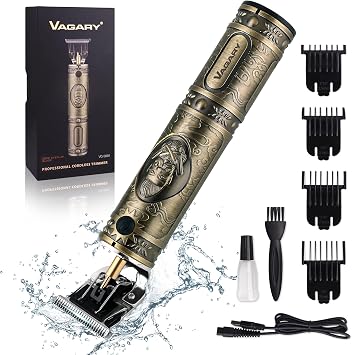 VAGARY Professional Electric Hair Clipper for Men,T Blade Beard Hair Trimmer,Clippers Cordless & Rechargeable Electric Shaver Haircut Clipper with Guide Combs,Home Barber Salon Set Bronze