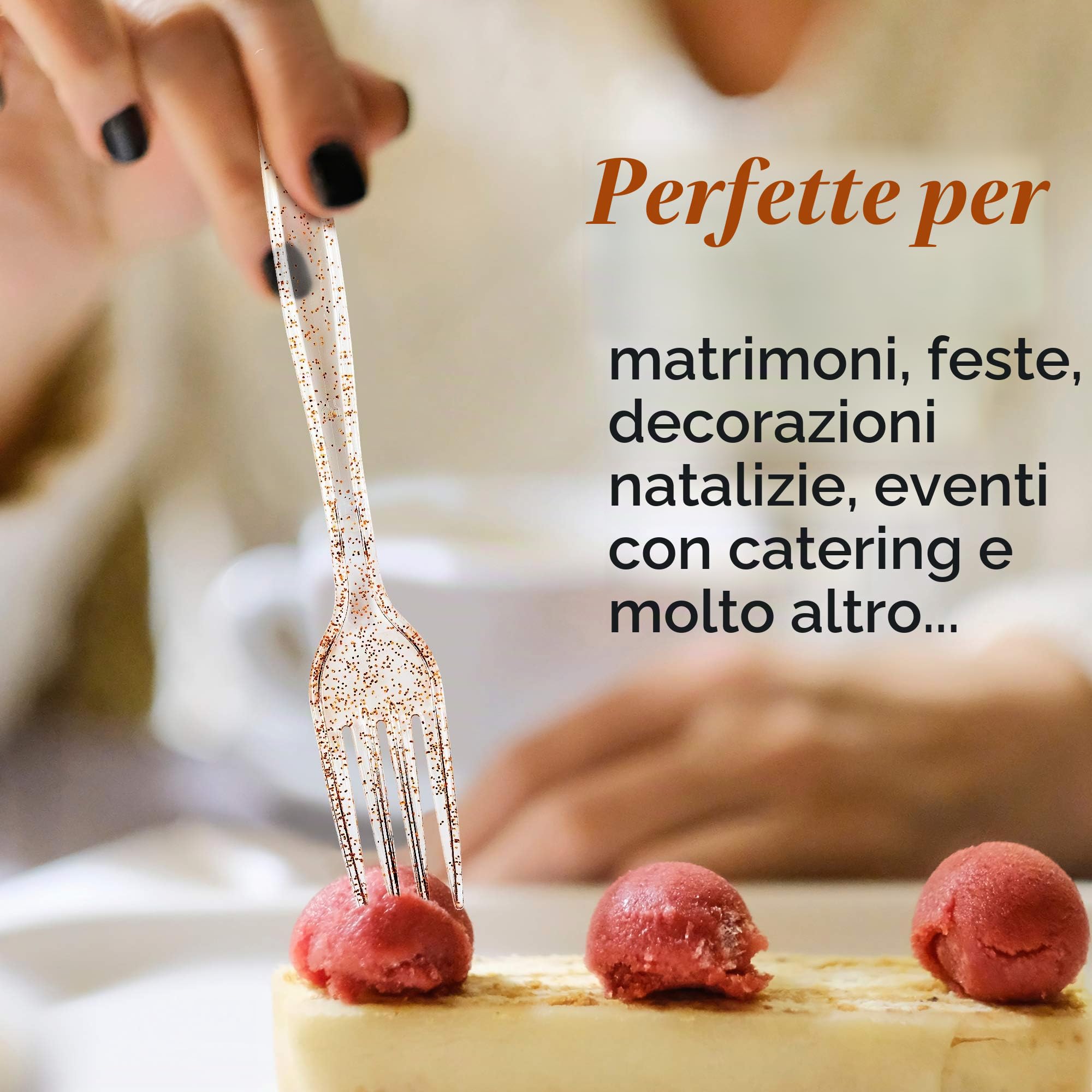 Matana 300 Posate in Plastica Trasparente con Glitter Dorati - Resistente