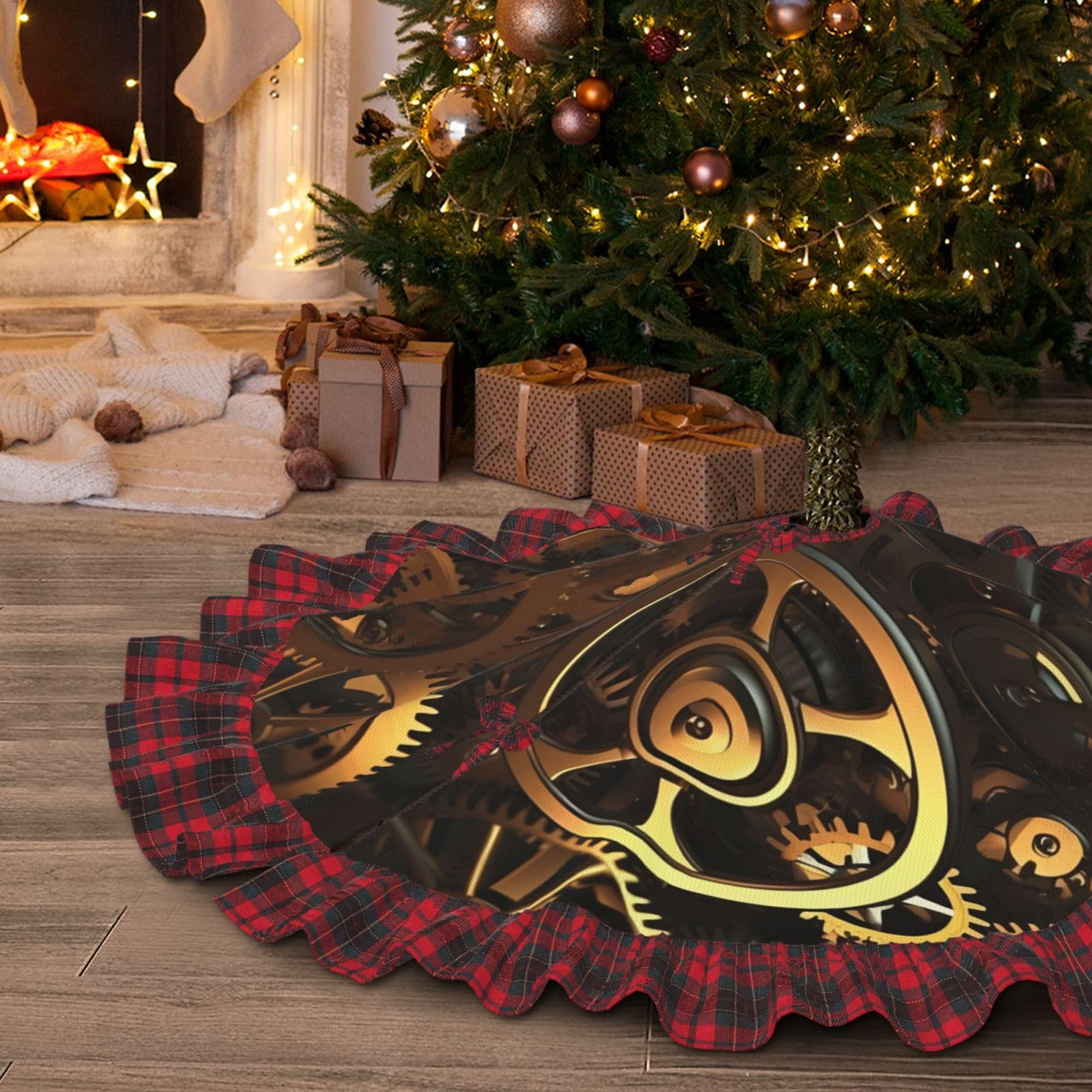 Tapis pour sapin de Noël imperméable anti-aiguilles pour protéger les sols avec style rustique