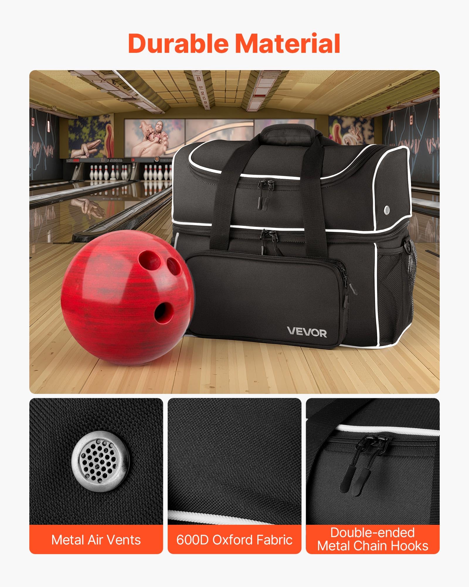 VEVOR Borsa da Bowling con 2 Ruote, 2 Palle e Quattro Rulli, Dotata di Uno Scomparto Separato per le Scarpe e una Tasca per Accessori Grandi, Maniglia Retrattile Estensibile Fino a 950 mm