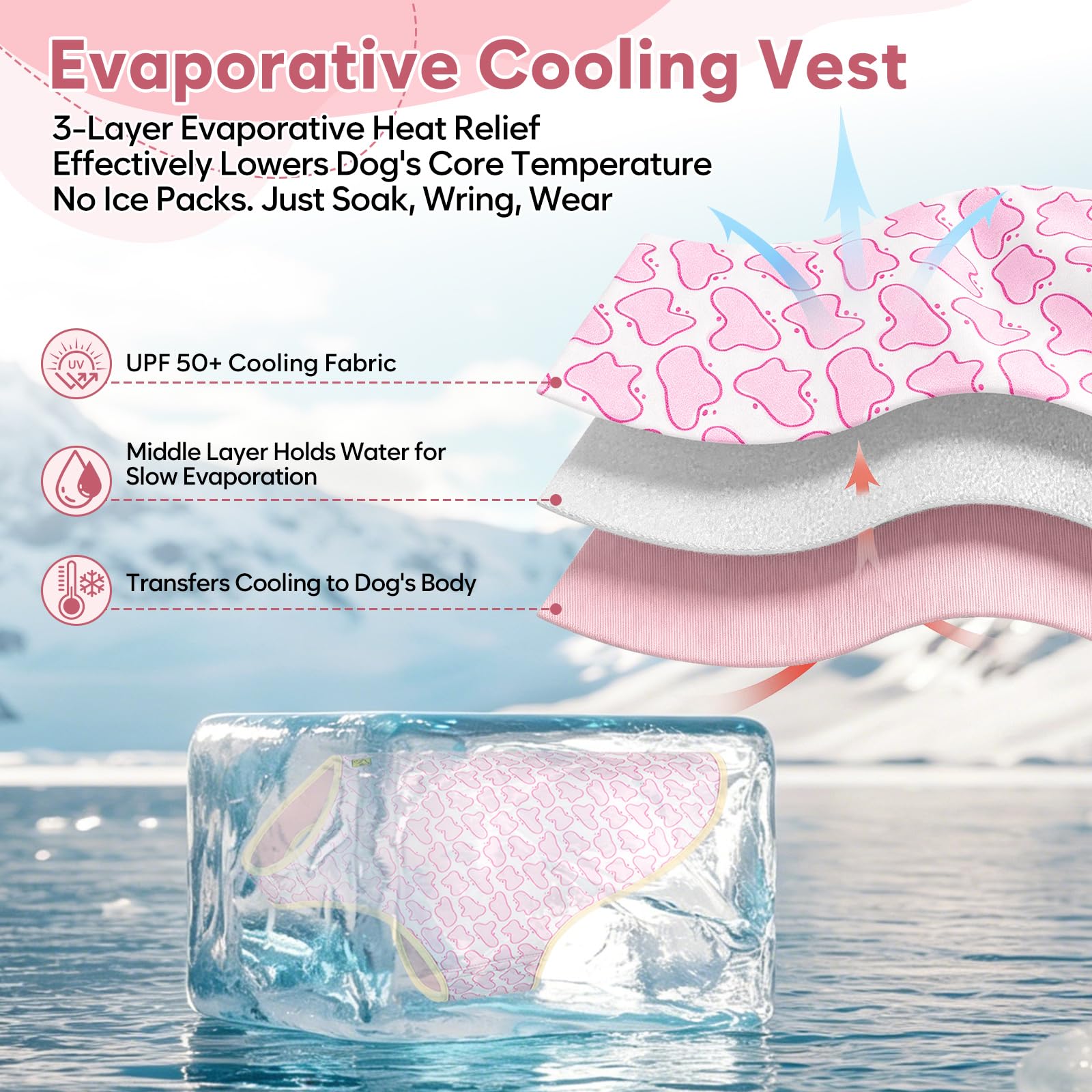 Gilet per cani rinfrescante evaporativo, morbido, regolabile, con protezione solare UV, essenziale per l'estate, mantiene i cani freschi per la caccia e all'aperto, rosa, L