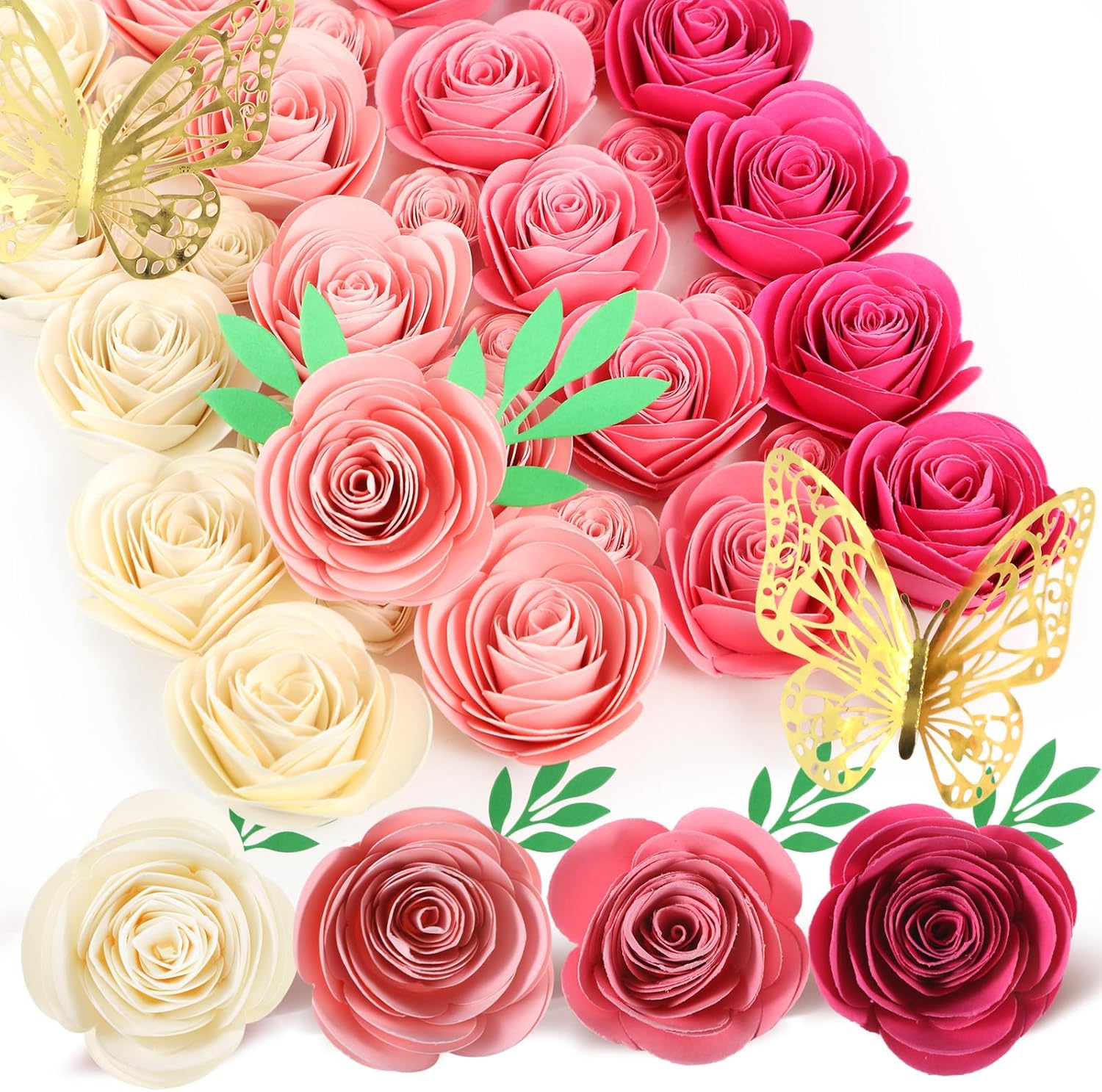Gilprop 36 Pcs 3D Rolled Artificial Roses Paper Flowers for Crafts Graduation Cap Decoration Wall Decor Mini Crafts DIY Gift for Graduation Wedding Shadow Box Frame Cake Topper (Dark Pink)