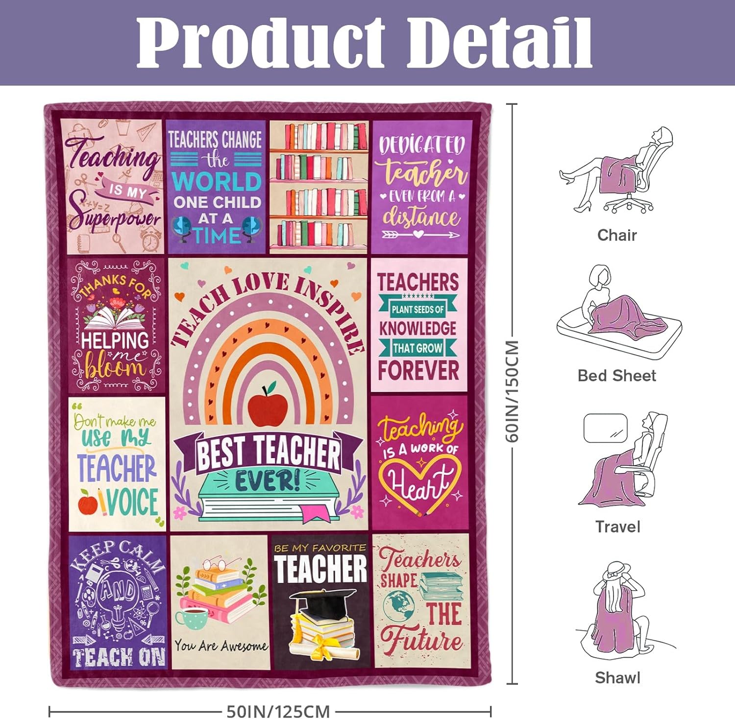 Teacher Appreciation Gifts - Teacher Gifts for Women - Presents for Teach Women - Best Teach Appreciation Presents for Female Ideas - Professor Christmas Retirement Birthday Blanket 60"X80"