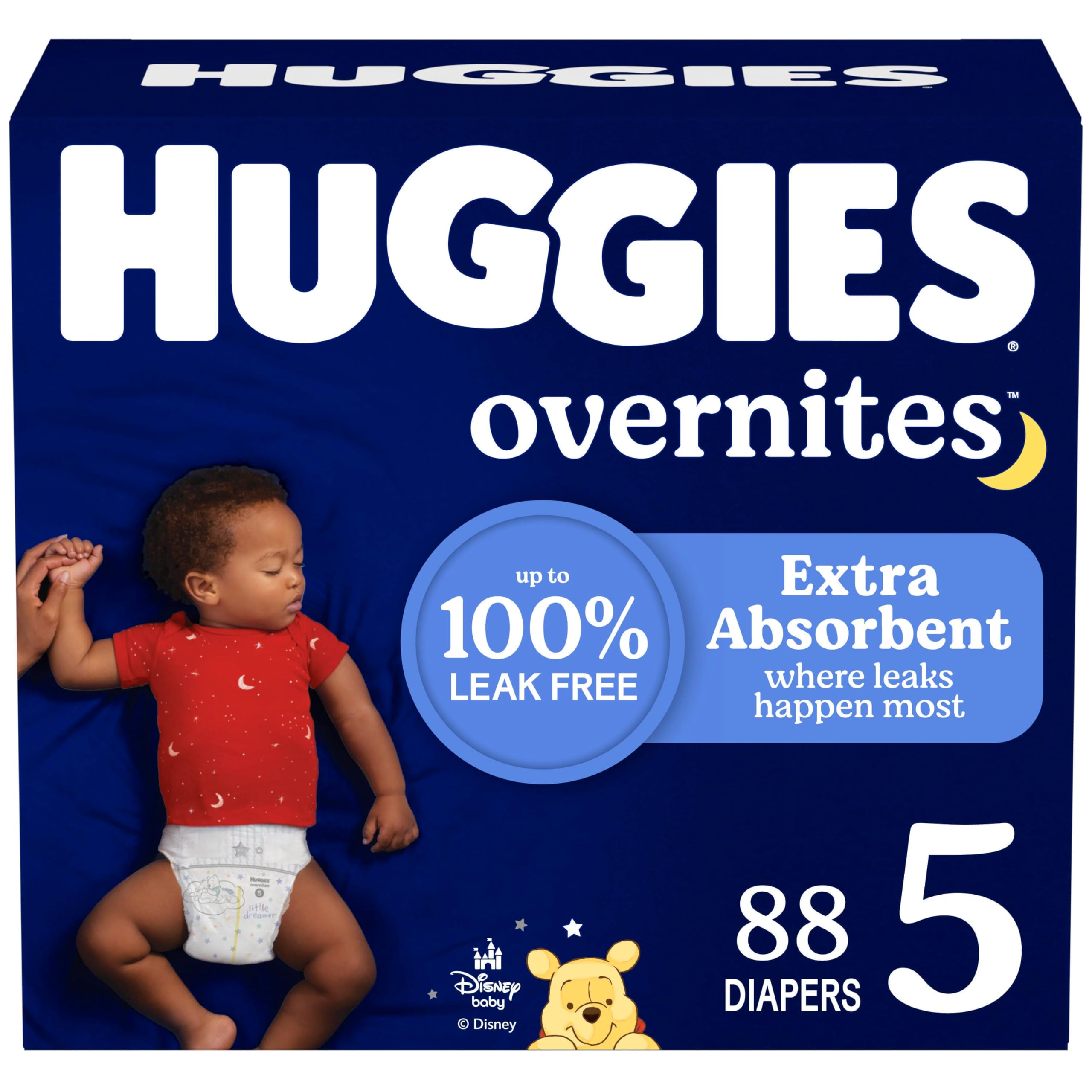 Huggies Overnight Diapers Size 5 (27+ lbs), 88 Ct, Overnites Nighttime Baby Diapers, Packaging May Vary