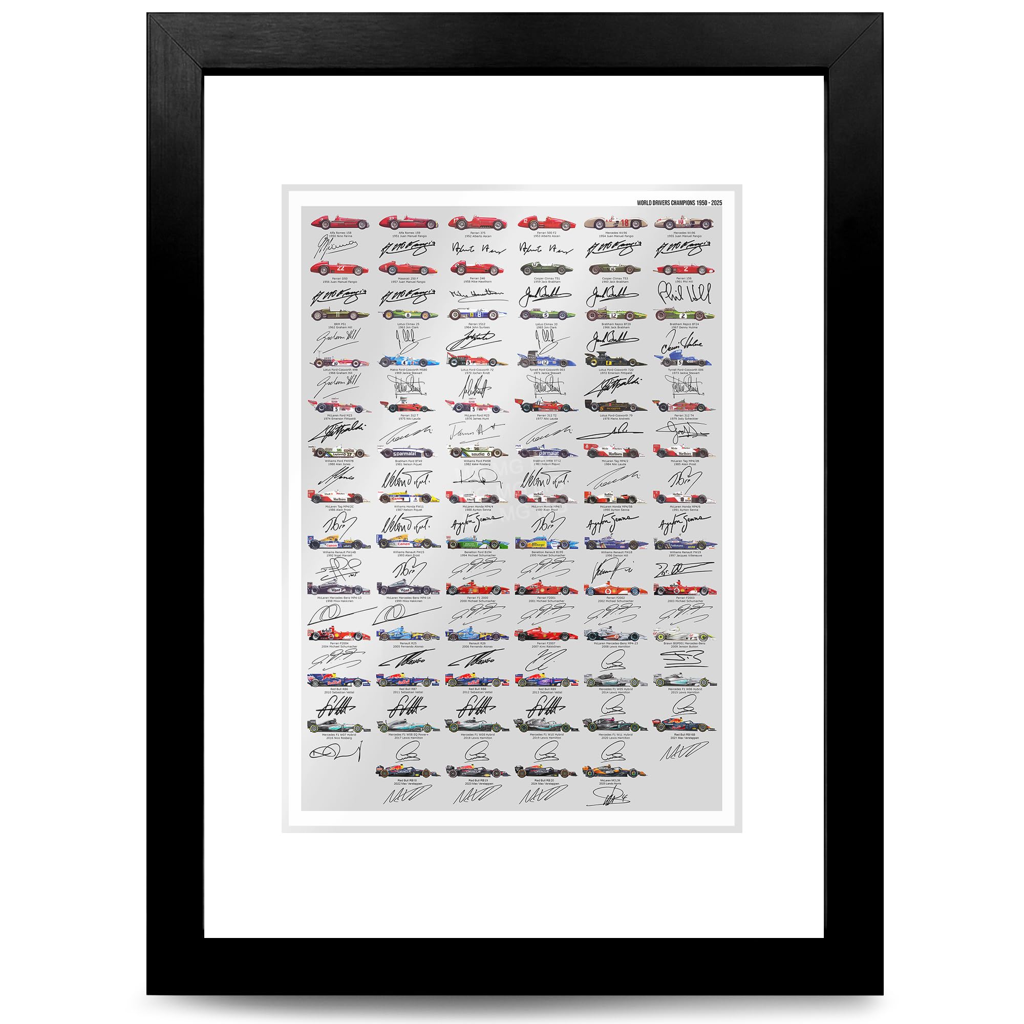 Formula One all world drivers champions F1 drivers cars 1950-2024 season signed poster print picture photo autograph Grand Prix gift (A4 Black Framed & Mounted, Formula One) — image 1